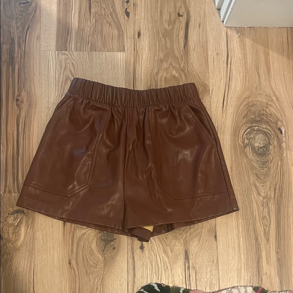Brown Leather Women Shorts